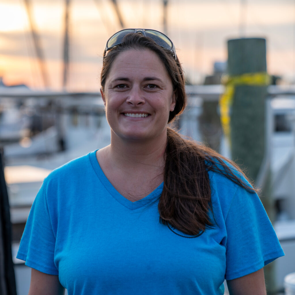 Captain Rachel Dean at dock at sunset